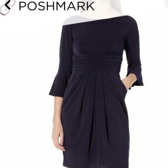 eliza j navy blue dress Eliza J 3D Appliqu Fit & Flare Cocktail Dress Navy